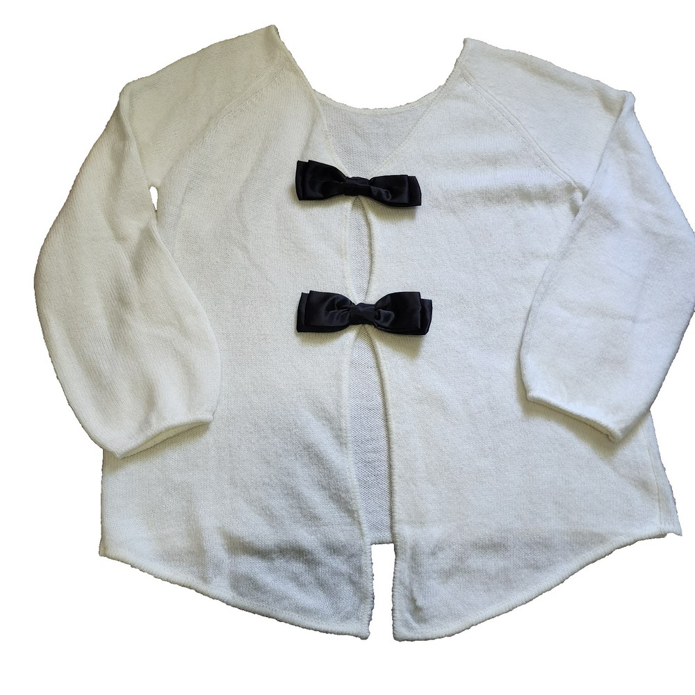 Venus Crew Neck Sweater XL Ivory Black Satin Bow V-Back Festive Party Neutral